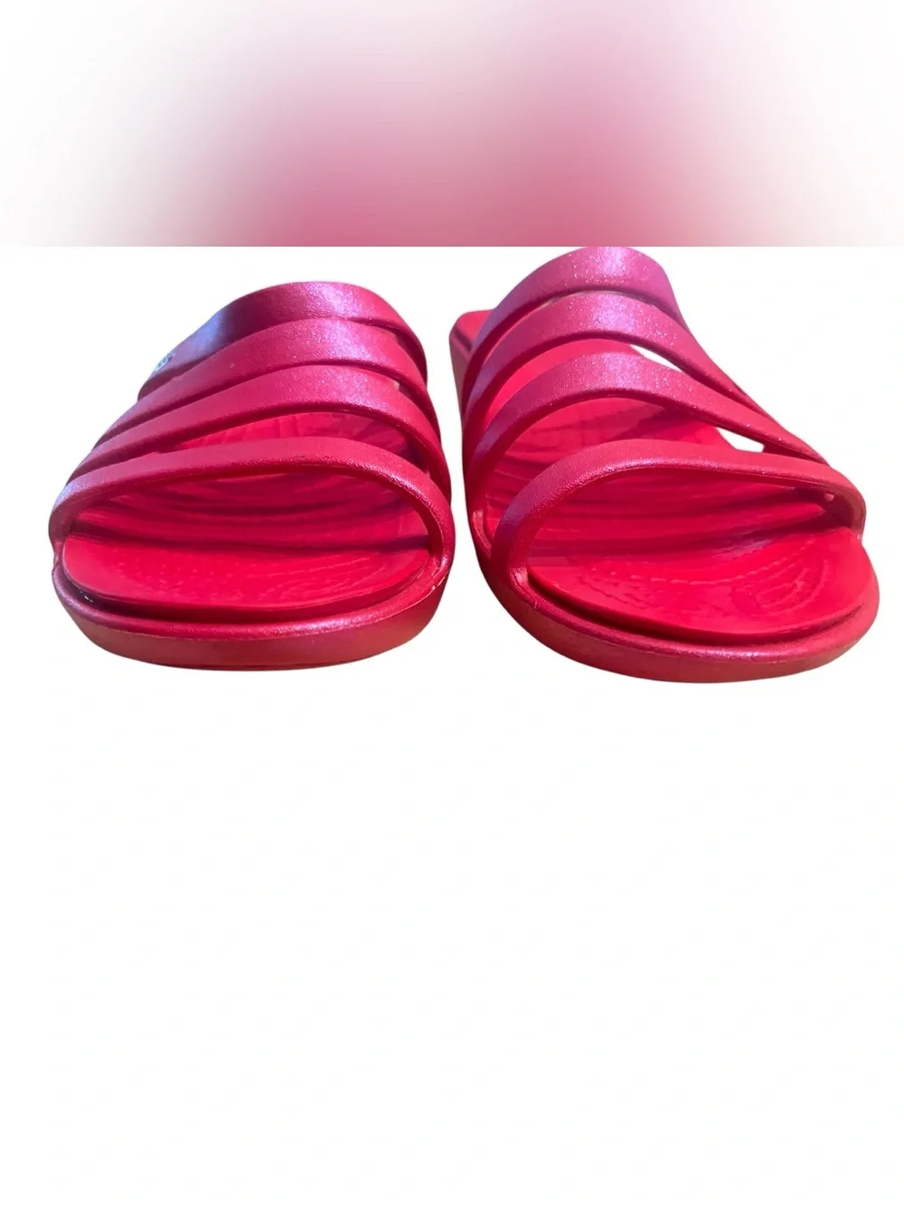 CROCS Rhonda Shimmery Hot Pink Multi-Strap Slide Sandals Sz 10